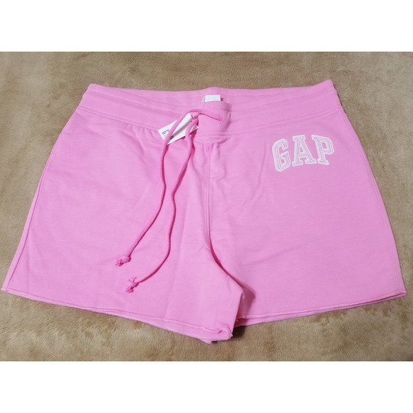 GAP NWT Women's Shorts Logo Graphic Soft Comfy Fleece Size Small Pink Ye… - Picture 3 of 11